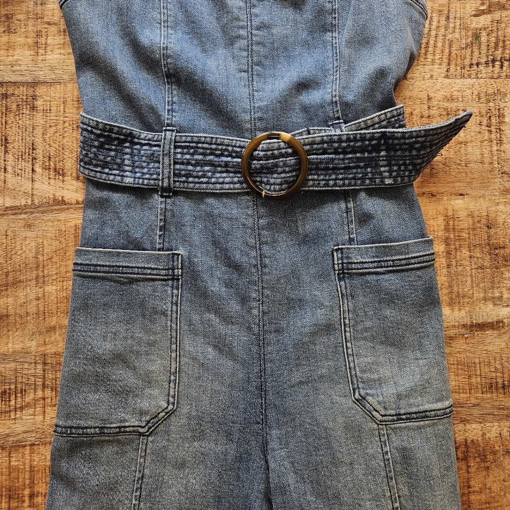Anthropologie Pilcro The Letterpress Blue Denim Sleeveless Jumpsuit US 4 - Picture 7 of 11